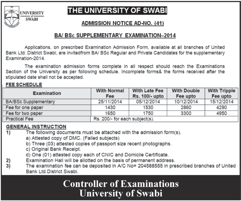 admission in ba, bsc supply 2014