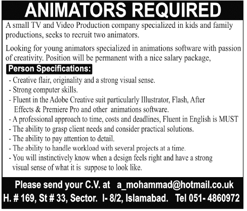 Requirements for animator jobs