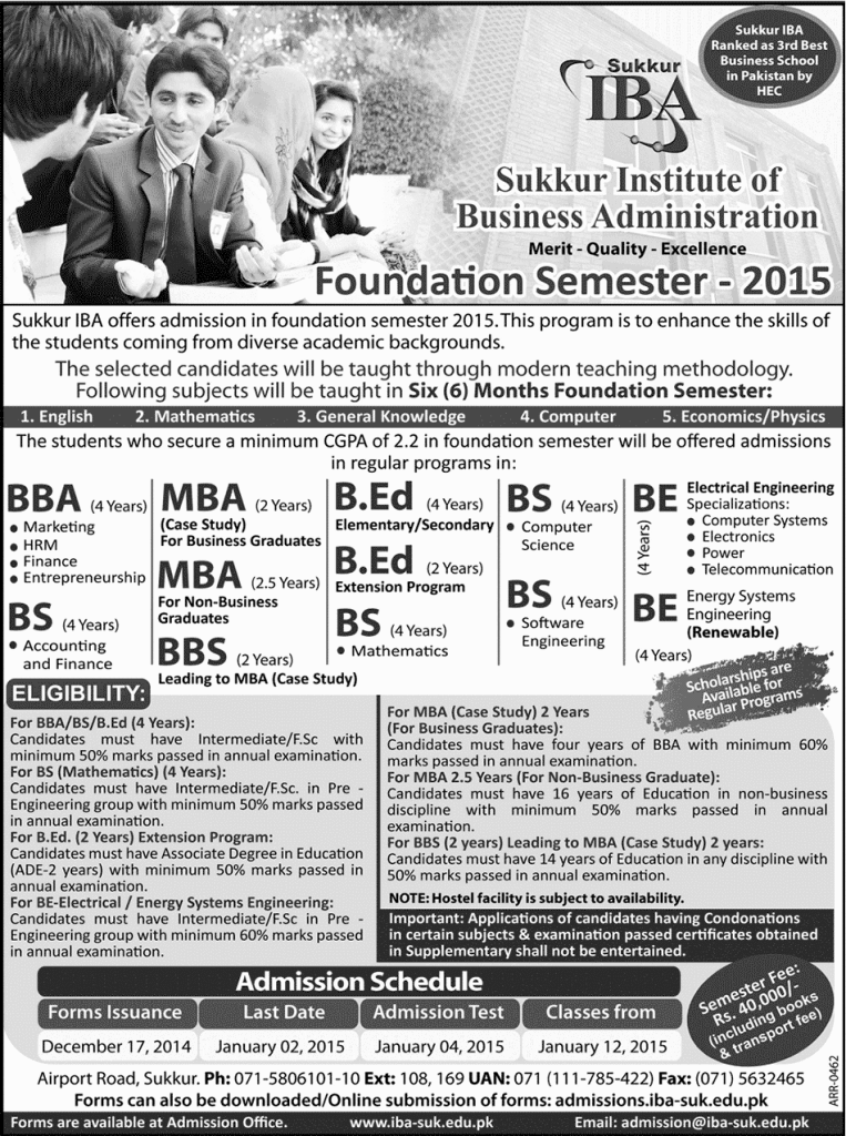 sukkur iba admission 2015