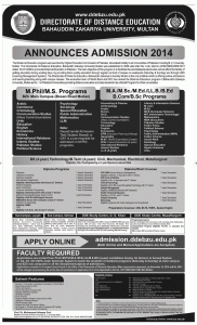 Bahauddin Zakaria university admission 2014