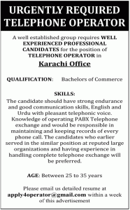 Telephone operator job opertunity