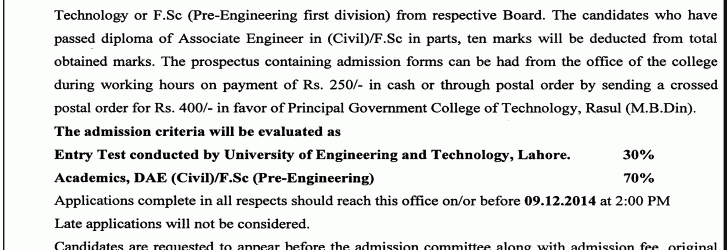 BSC civil technology admission